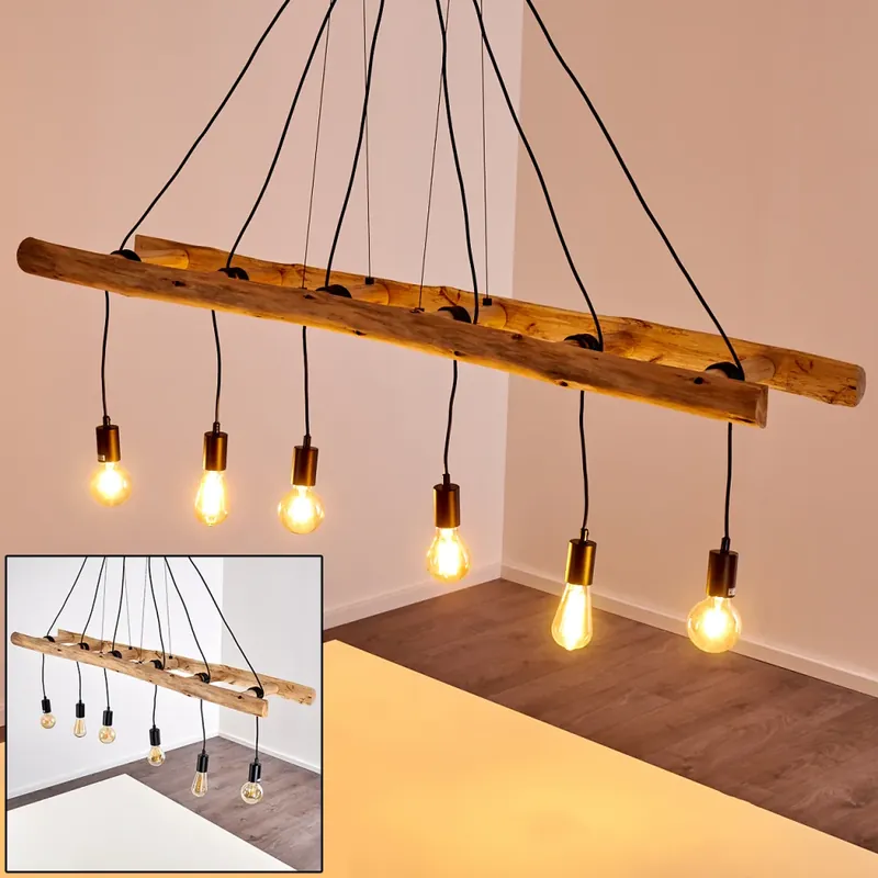 Yaak Hanglamp Hout licht, Zwart, 6-lichts Speciale Aanbieding