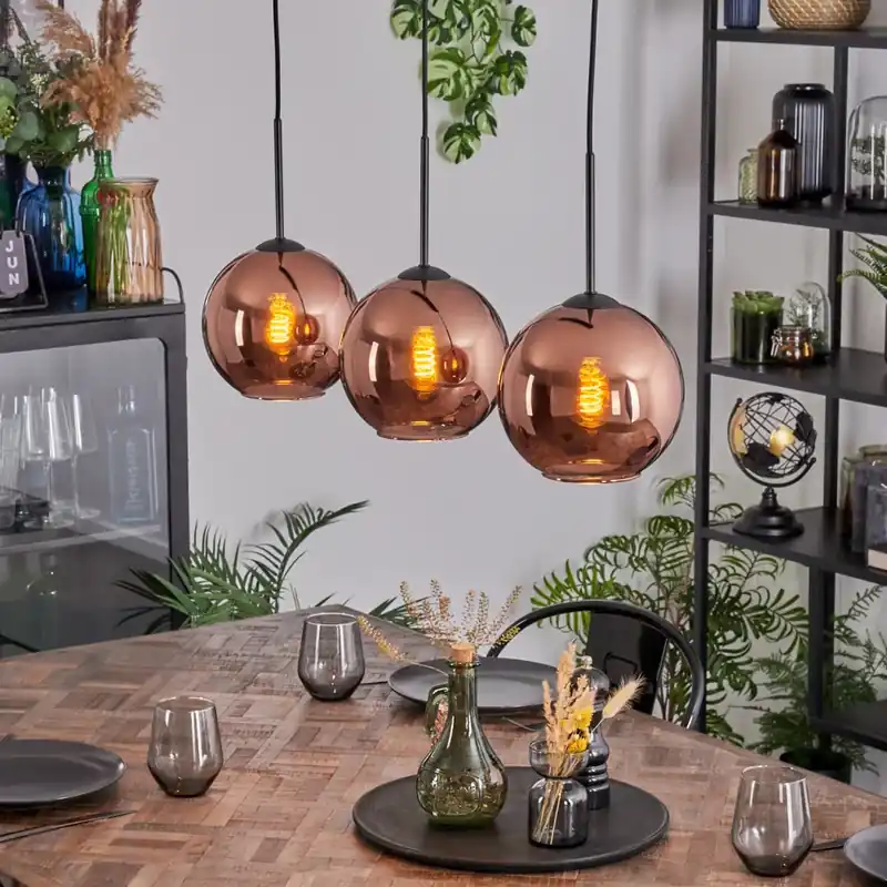 Koyoto Hanglamp, Kogellampje, Hanglamp Koperkleurig, 3-lichts Trendy