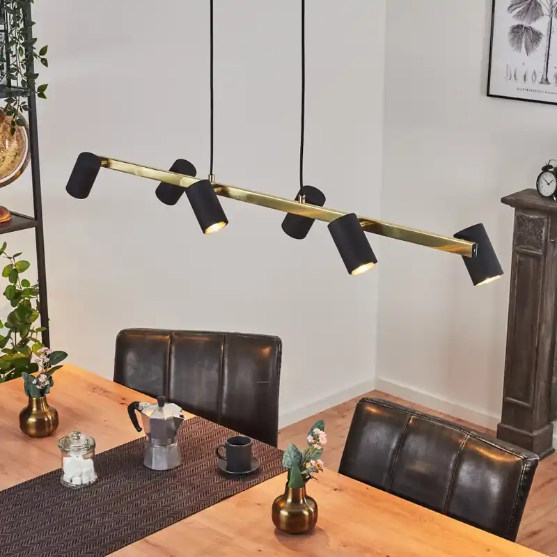 Zuoz Hanglamp Messing, Zwart, 6-lichts Gratis Verzending