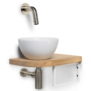 Blue Label Lille complete fonteinset - witte fontein+rek - kraan chroom Beperkte Voorraad