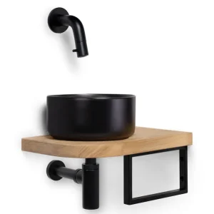 Blue Label Skov complete fonteinset - zwarte fontein+rek - kraan mat zwart Groothandel