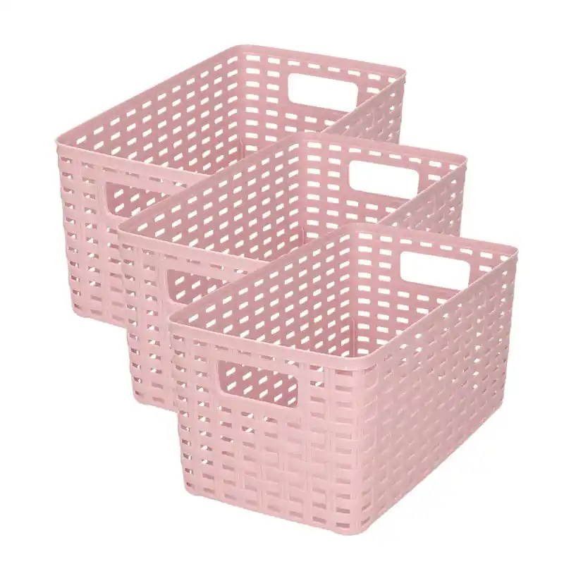 Aanbieding PlasticForte Opbergmand - 3x - Kastmand - rotan kunststof - oud roze - 5 Liter - 15 x 28 x 13 cm - Opbergmanden