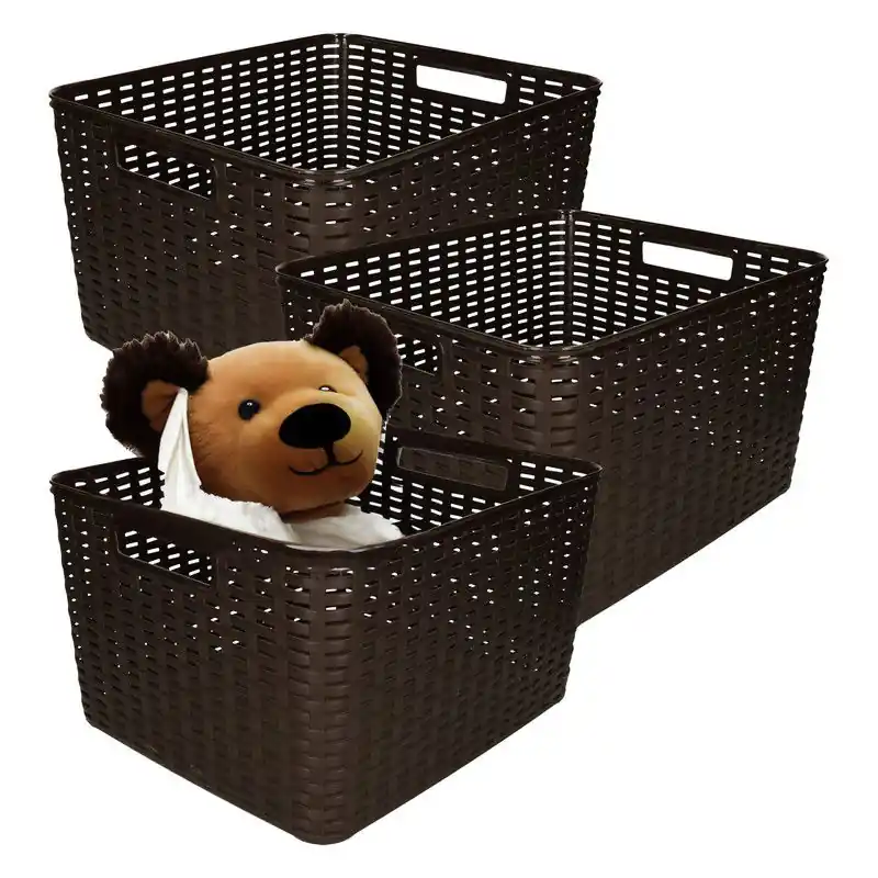 3x plasticforte opbergmand kastmand - donkerbruin - 28l- 34x40x23cm - Opbergmanden Lage Kosten