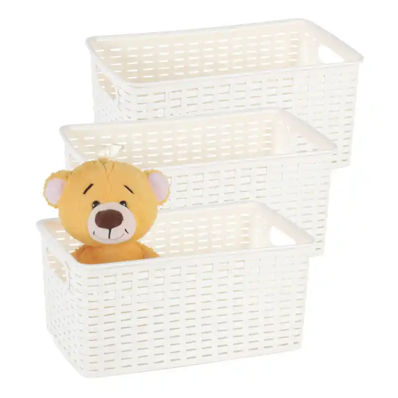 Aanbieding Plasticforte Opbergmand - 3x - Kastmand - rotan kunststof - creme wit - 5 Liter - 15 x 28 x 13 cm - Opbergmanden