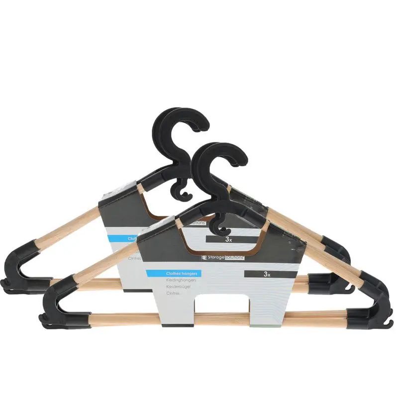 Storage Solutions Kledinghangers met broekstang - 6x - hout - zwart - 43 x 20 cm - Kledinghangers Lage Kosten