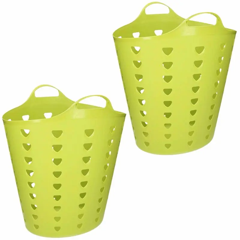 2x stuks groene opbergmanden flexibel 60 liter 47 x 50 cm - Opbergmanden Wereldwijde Verzending