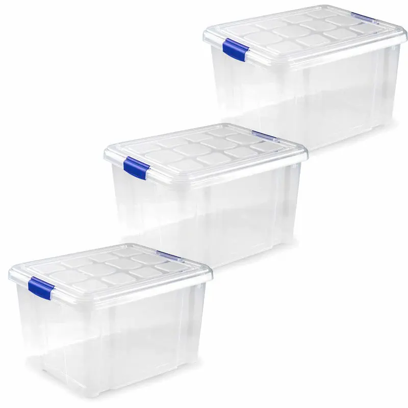 6x stuks opslagboxen/bakken/organizers met deksel 25 liter 42 x 36 x 25 cm transparant - Opbergbox Laatste Versie