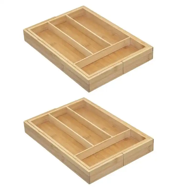 2x 5five bestekbak - uitschuifbaar - 4 tot 6-vaks - bamboe - 35 x 25 cm - Bestekbakken Bestel Nu