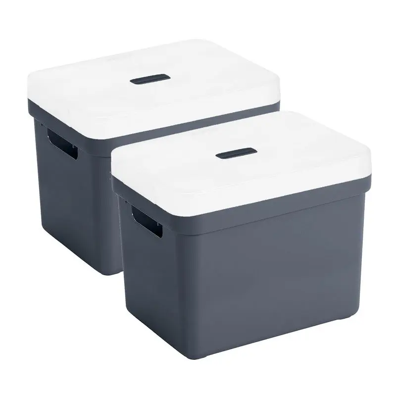 2x stuks opbergboxen/opbergmanden donkerblauw van 18 liter kunststof met transparante deksel - Opbergbox Favoriet