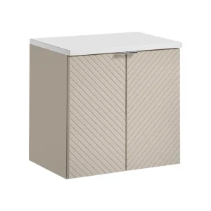 Aanbieding Comad Viva Cashmere badkamermeubel 60cm taupe met 2 deuren en wit toppaneel