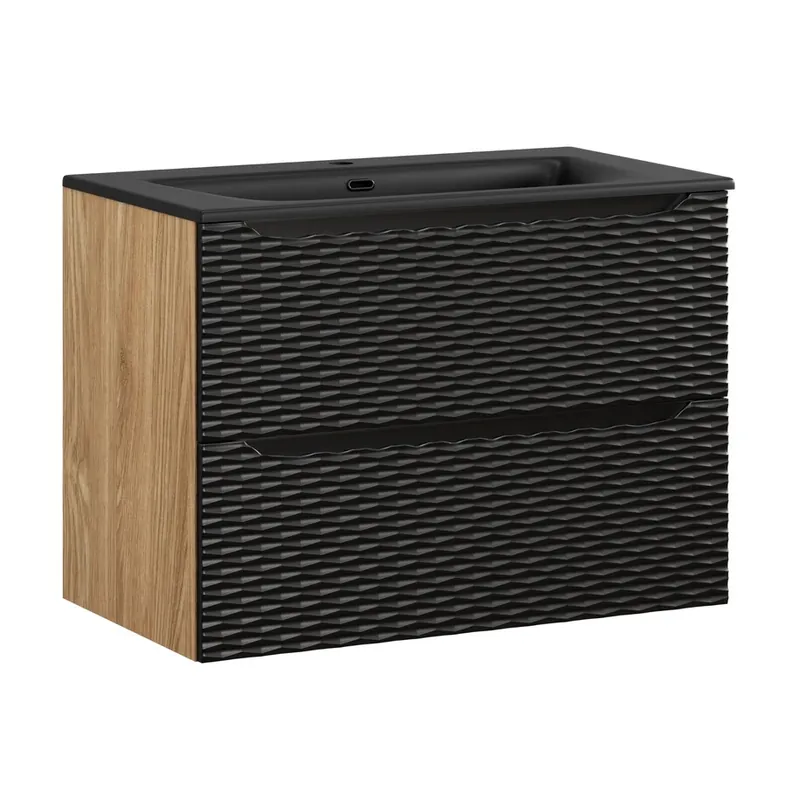 Aanbieding Comad Ocean Black badmeubel 80cm met 2 lades en wastafel zwart mat