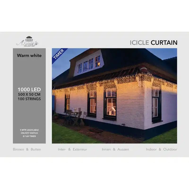 Aanbieding Anna Collection gordijnverlichting kerstverlichting -timer - warm wit - 1000 leds - Kerstverlichting lichtgordijn