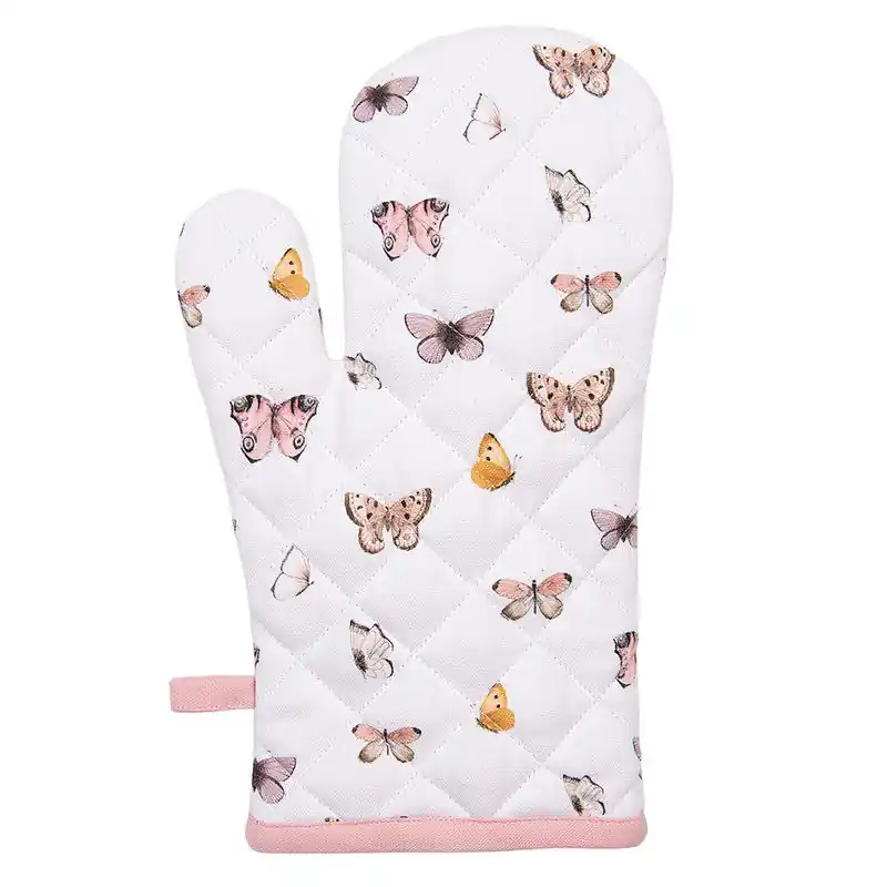 Gratis Retour Clayre & Eef Ovenwant 18x30 cm Beige Roze Katoen Vlinders