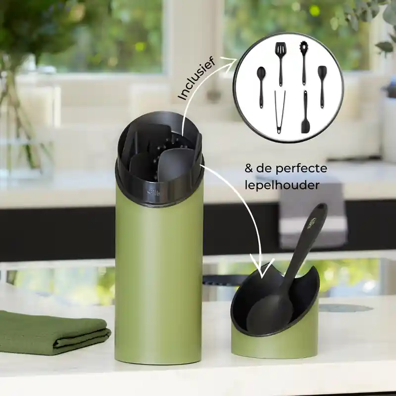 Finale Uitverkoop Luxe keukengerei-set RVS en lepelhouder - Topkwaliteit siliconen spatels BPA-vrij - Groen