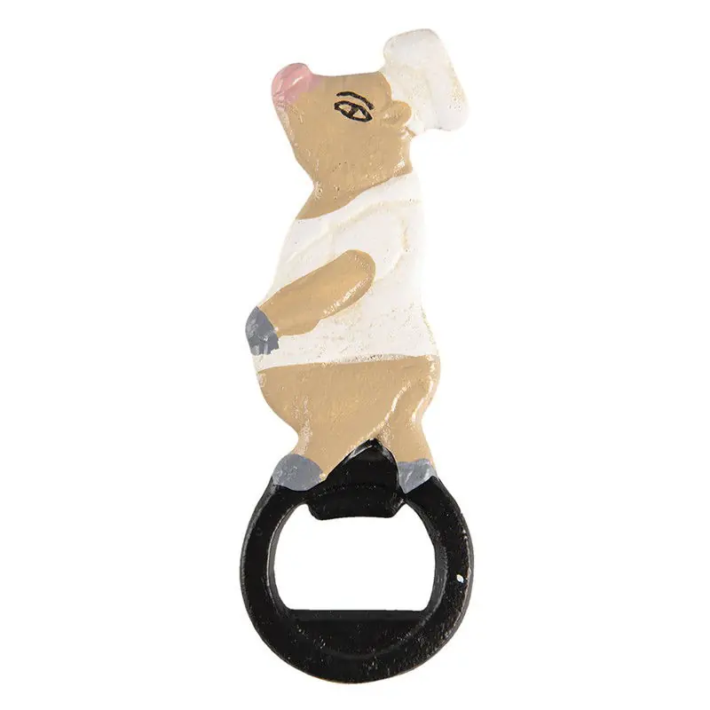 Clayre & Eef Flesopener 5x1x13 cm Beige Wit IJzer Varken Plaats Bestelling