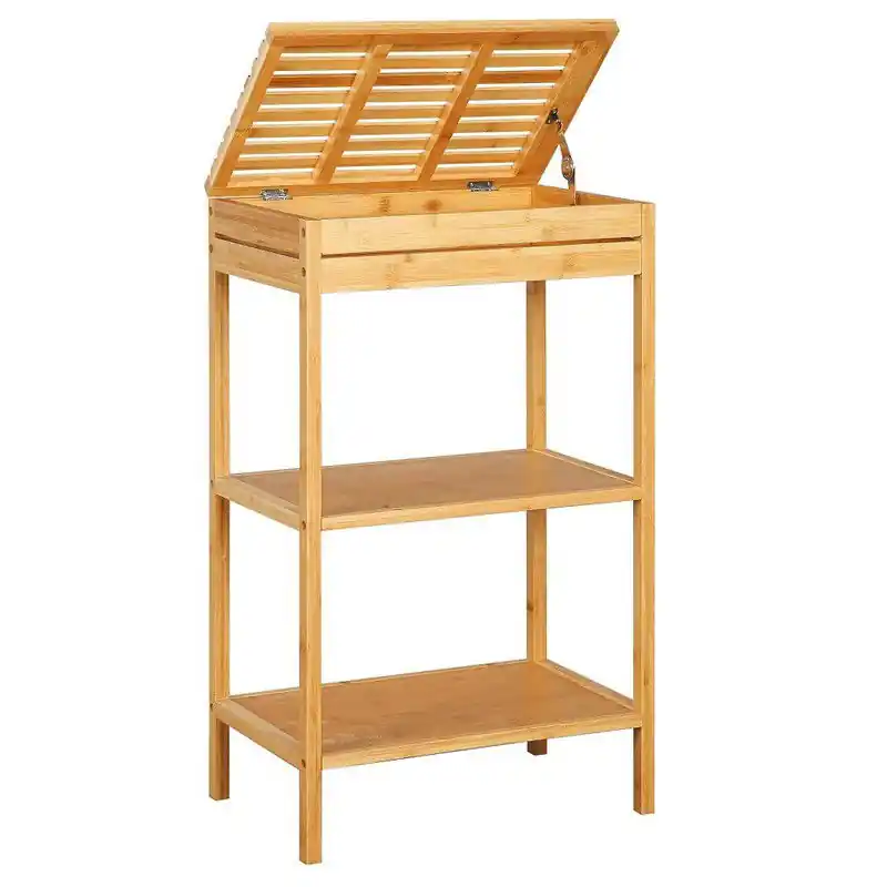 Decopatent® Badkamerrekje met Deksel -  Bamboe - Hout - Staand rek met 3 etages voor in de badkamer - Open kastje als badkamerkast Weekendaanbieding