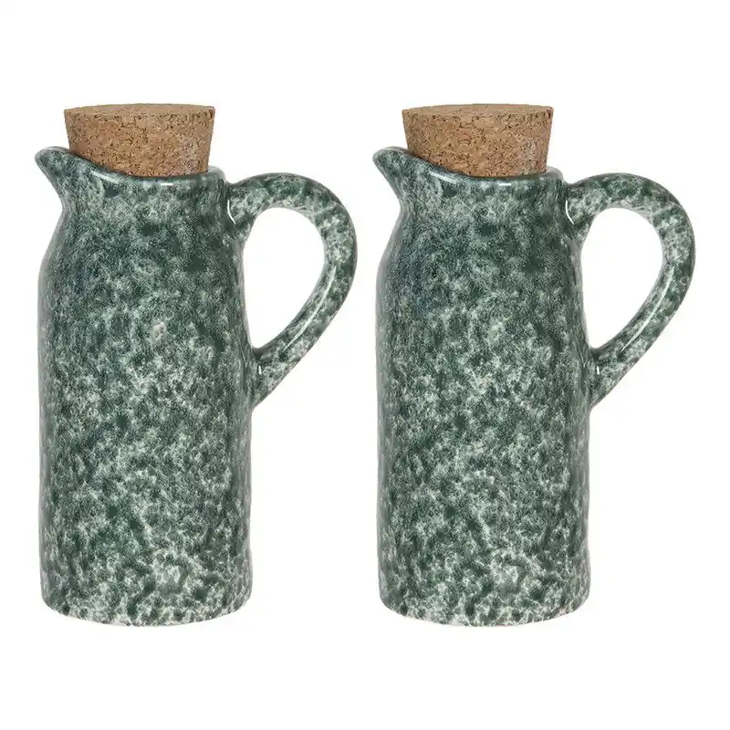 Exclusieve Aanbieding Clayre & Eef Olie en Azijnstel Set van 2 8x6x14 cm Groen Keramiek