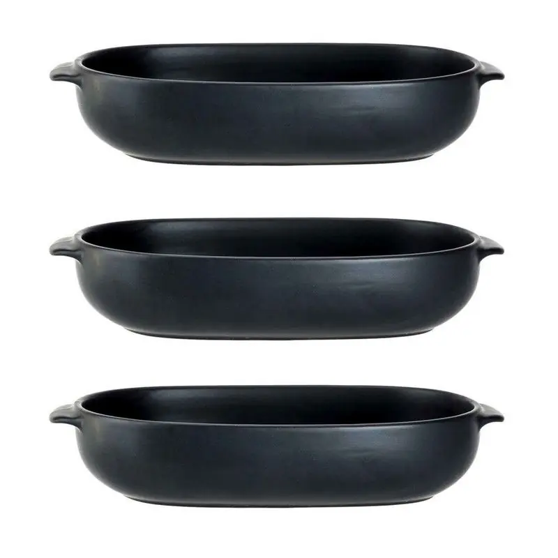 Cosy & Trendy ovenschaal - 3x - zwart - 24 x 15 x 5 cm - Ovaal - Klassiek - Ovenschalen Handgemaakt