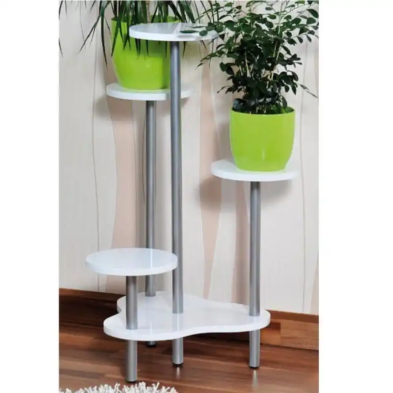 100% FSC Houten Plantenrek met 4 Etages | Planten Potten Houder voor 4 Planten | Afm. 64,5 x 46 x 72,5 cm | Kleur: WIT Exclusief