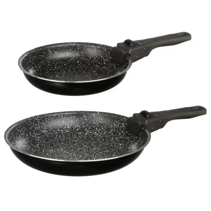 Koopje 5Five Koekenpannen set 2x stuks - Alle warmtebronnen - Zwart - Dia 20/26 cm - los handvat - camping - Koekenpannen