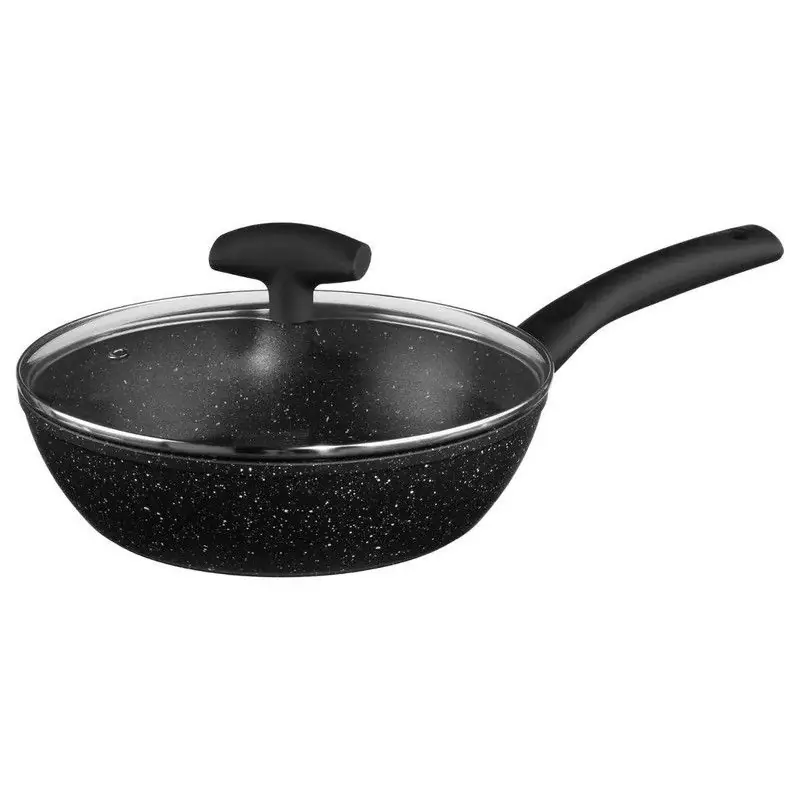 Superprijs Hapjespan met deksel - Alle kookplaten geschikt - zwart - dia 24 cm - Koekenpannen