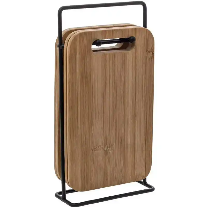 Bestel Nu 5Five Broodplankjes met houder - 4x stuks - 15 x 6,5 x 26 cm - bamboe - Snijplanken