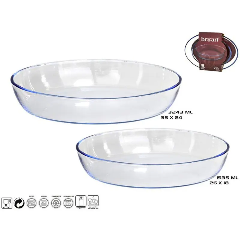 2 Glazen ovenschalen/serveerschalen rond/ovaal 26 en 35 cm  - Ovenschotel oven serveerschaal van glas Bulkbestelling
