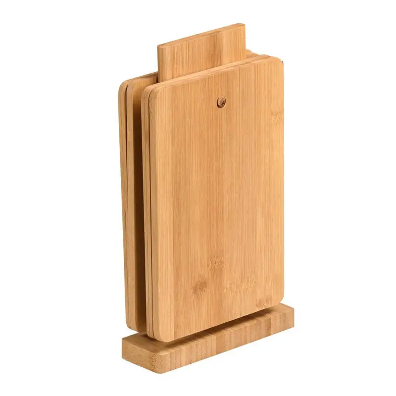 Kesper Brood en Ontbijtplankjes set - 4x stuks - bamboehout - 21 x 14 cm - lichtbruin - in standaard - Snijplanken Garantie Inbegrepen