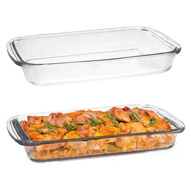 Marinex Ovenschaal van borosilicaat glas - 2x - rechthoek - 2.9 Liter - 39 x 24 x 5 cm - serveerschaal - Ovenschalen Plaats Bestelling