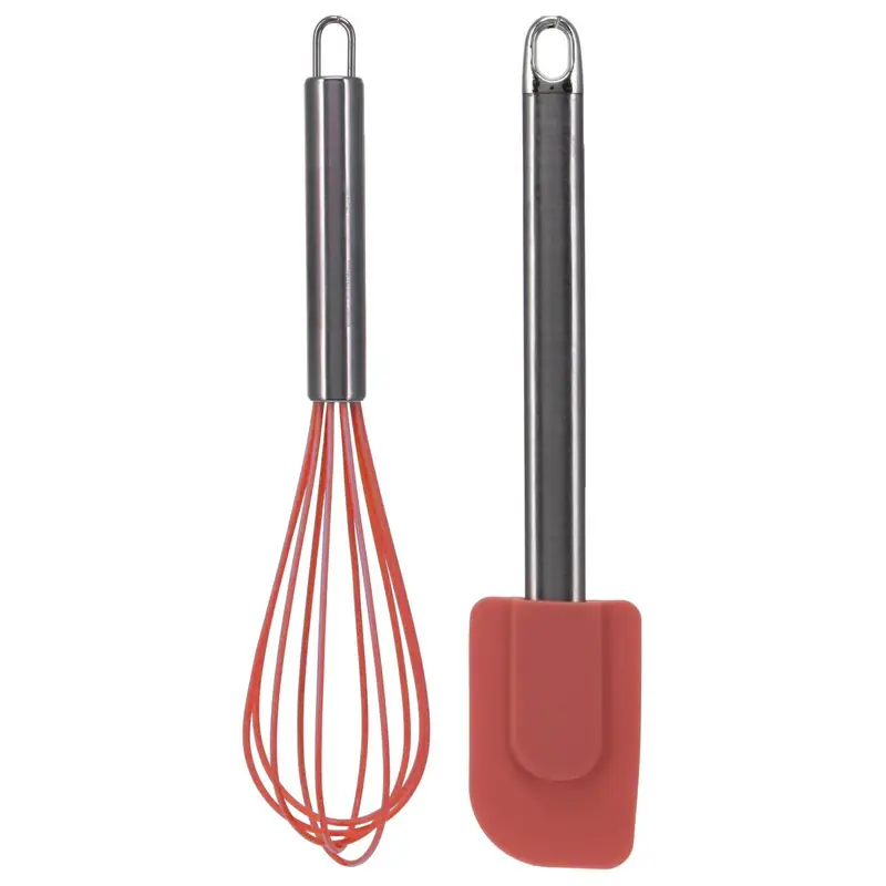 Koop Vandaag Keukengerei set - garde/pannenlikker - rood - RVS/siliconen - 26 cm - Keuken gardes